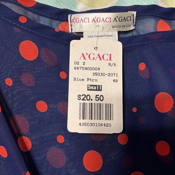 A’GACI Navy Blue Blouse with Red Polka Dots - Picture 2 of 4